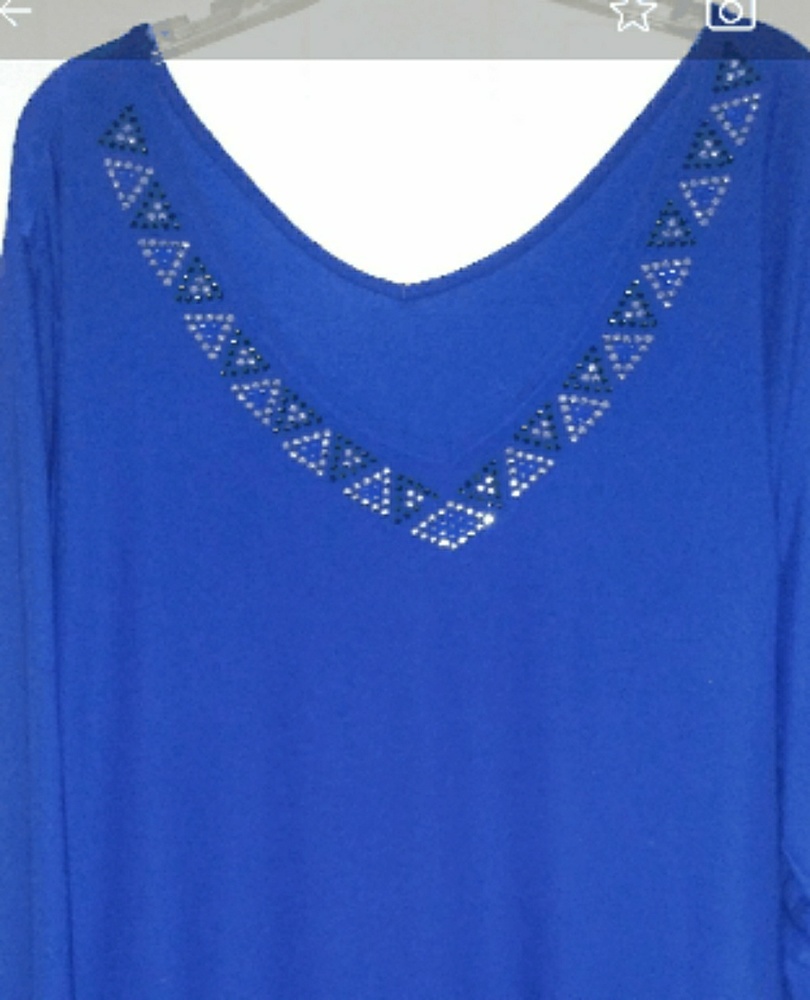 Amazing bright blue blouse with jeweled V neck